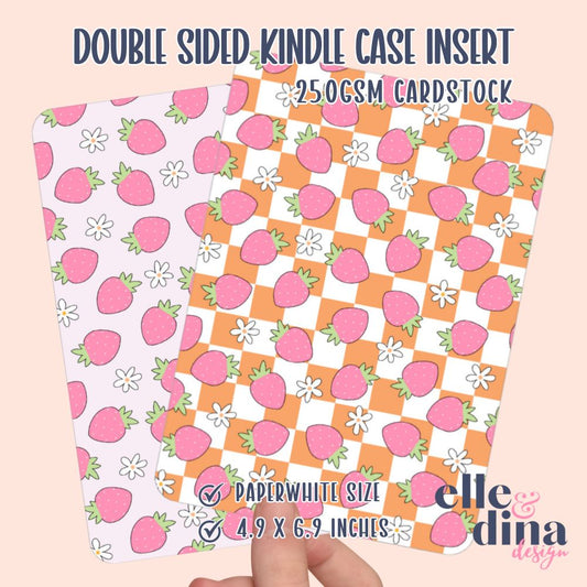 Kindle Case Insert - Pink Strawberries & Orange Checkerboard