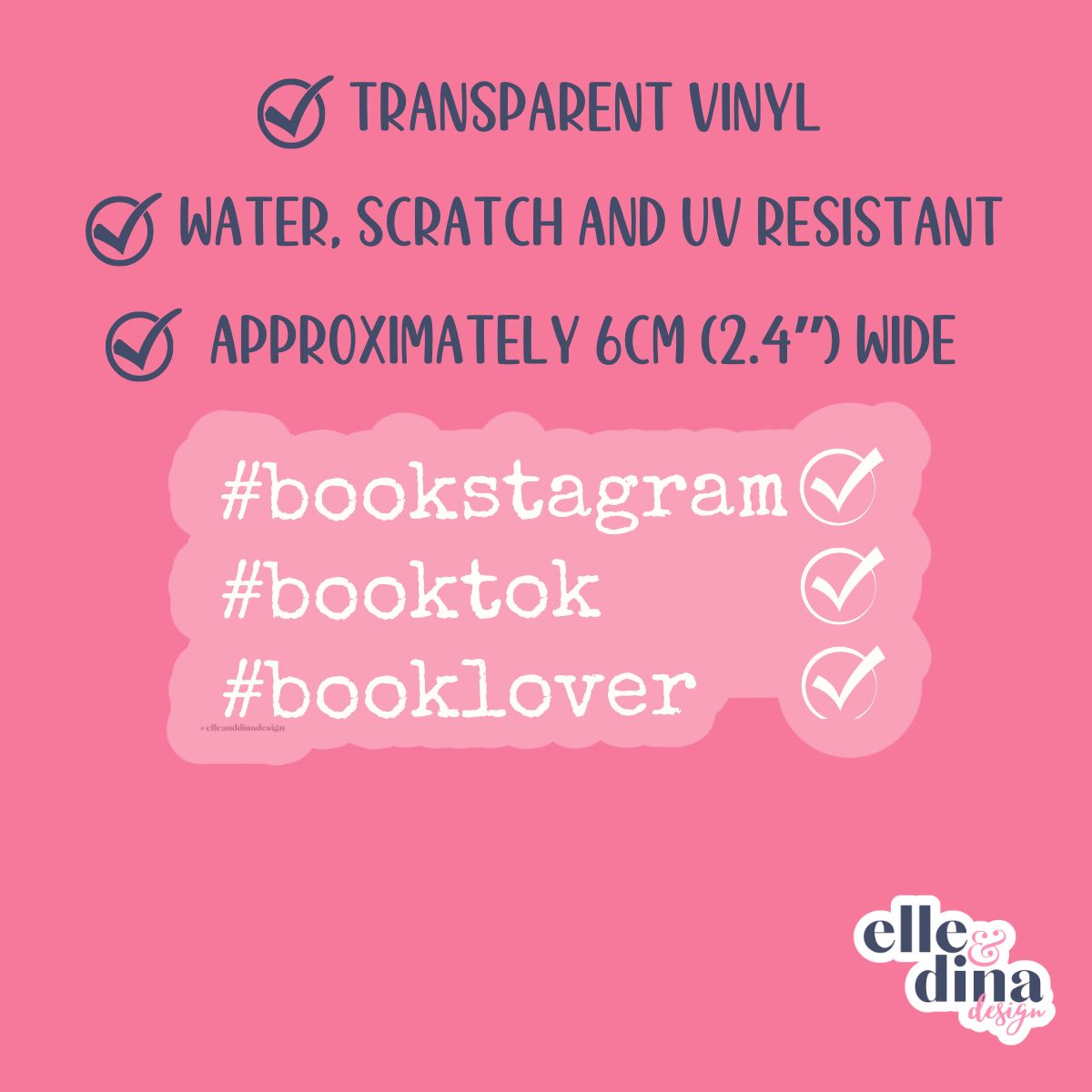 Bookish Hashtags - Off-White Text - Transparent Vinyl Sticker Die-Cut