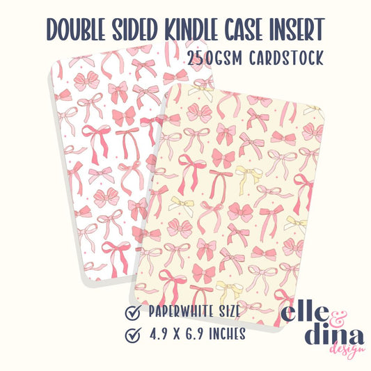 Kindle Case Insert - Pink Bows White & Lemon Background