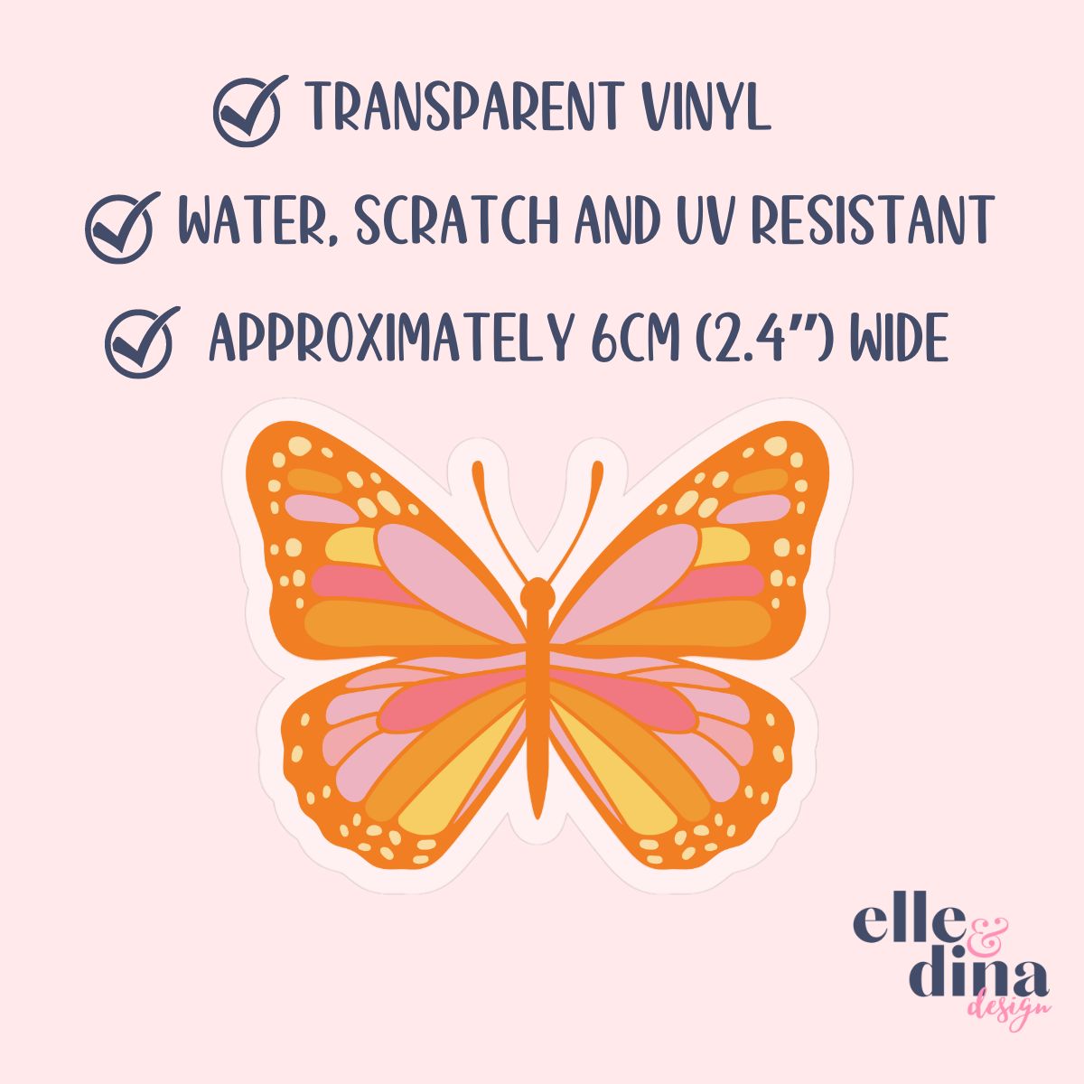 Butterfly Orange Pink - Transparent Vinyl Sticker Die-Cut