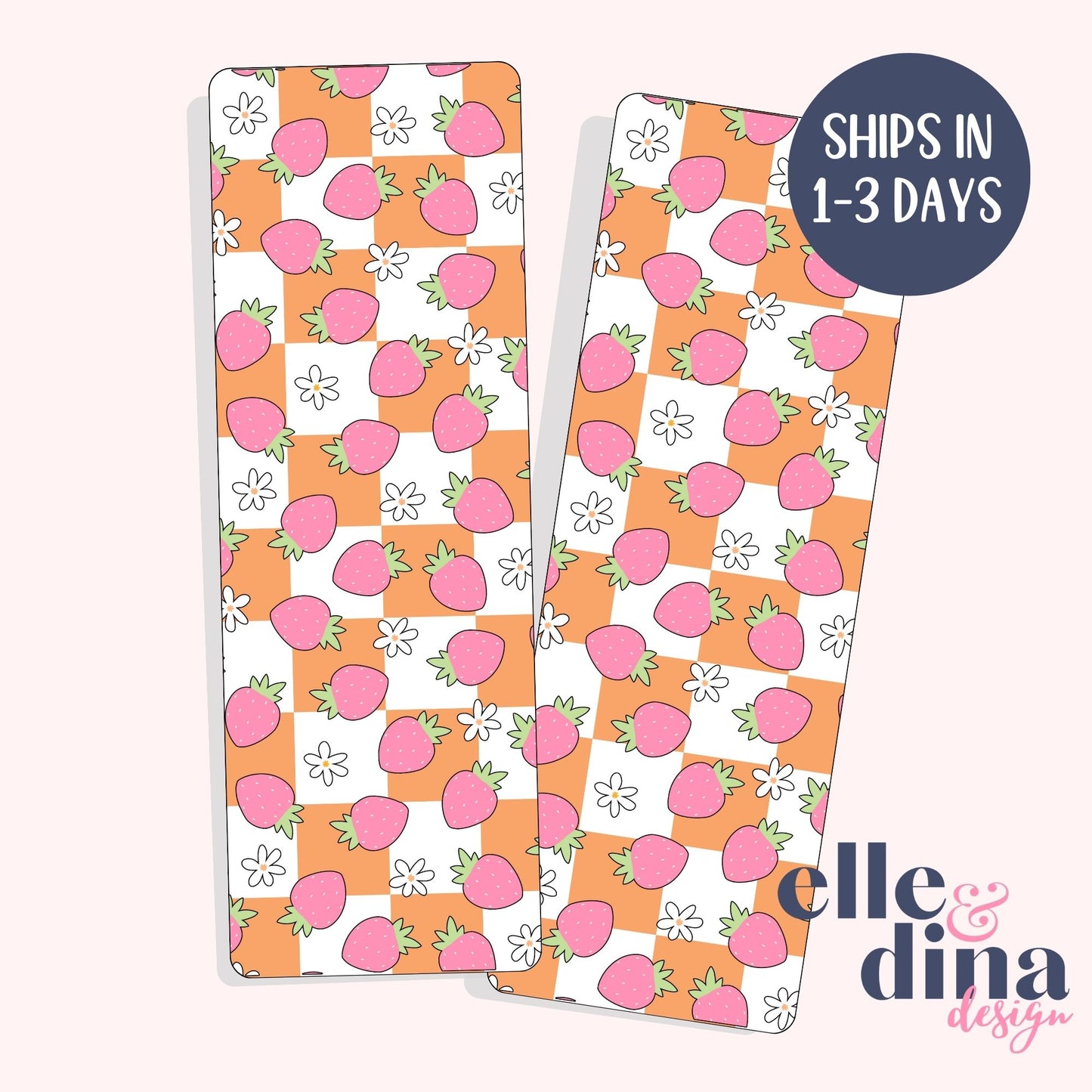 Checkerboard and Strawberry Pattern Bookmark | Pink and Orange