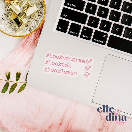 Bookish Hashtags - Pink Text - Transparent Vinyl Sticker Die-Cut