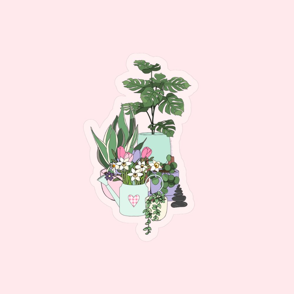 Plant Lover Grouped Pot Plants - Transparent Vinyl Sticker Die-Cut