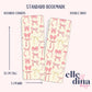 cardstock bookmark with a collection of pink coquette bows on a pastel yellow background by elle and dina design image shows back and front