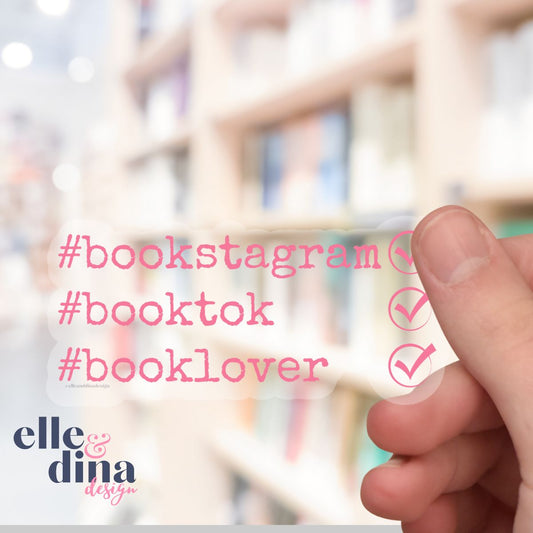 Bookish Hashtags - Pink Text - Transparent Vinyl Sticker Die-Cut