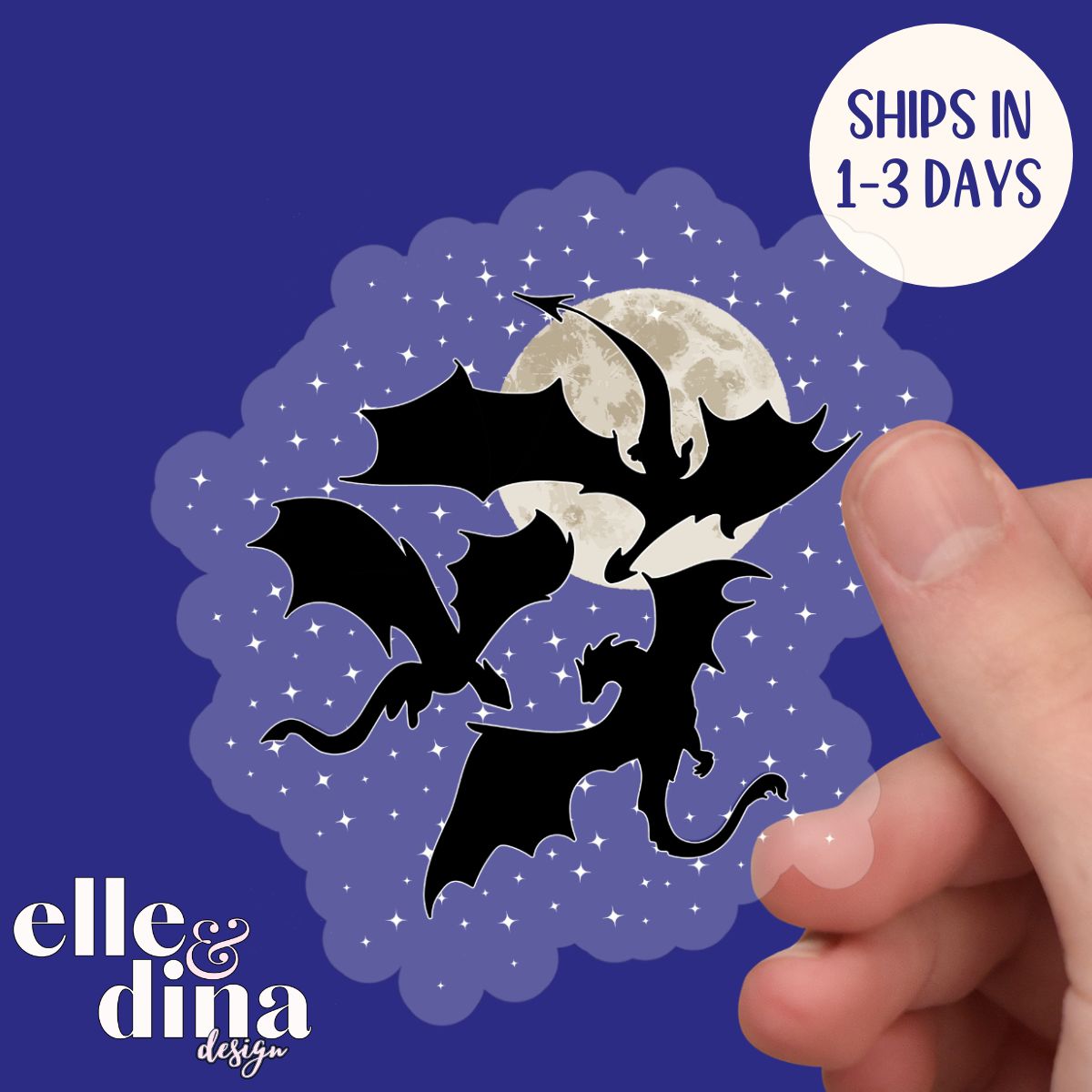 Dragons in Flight with Full Moon - Transparent Vinyl Sticker Die-Cut