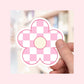 Retro Checkerboard Flower - Pink - Waterproof Vinyl Sticker Die-Cut