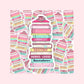 romantic tropes book stack sticker pink mint yellow on white vinyl by elle and dina design