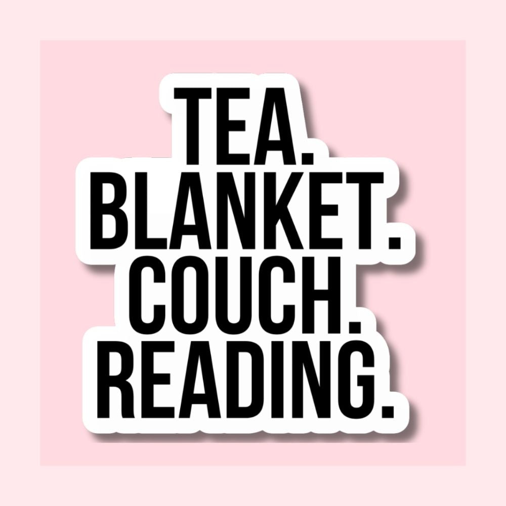 Tea. Blanket. Couch. Book. - Waterproof Vinyl Sticker Die-Cut