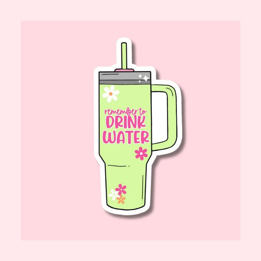 Drink Water Tumbler Sticker - Lime Green - Waterproof Vinyl Sticker Die-Cut