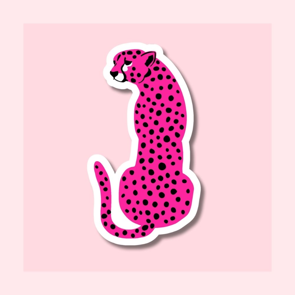 Preppy Cheetah - Hot Pink - Waterproof Vinyl Sticker Die-Cut – Elle and ...