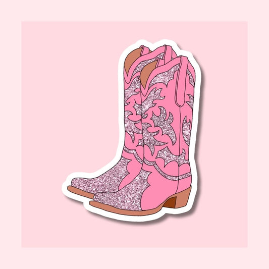 Cowboy Boots Pink Glitter - Waterproof Vinyl Sticker Die-Cut