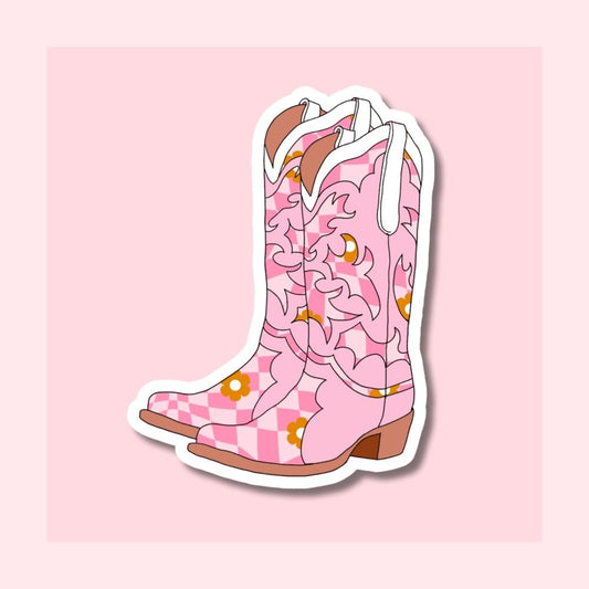 Cowboy Boots Retro Pink - Waterproof Vinyl Sticker Die-Cut