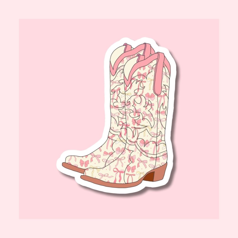 Cowboy Boots Coquette Bows - Waterproof Vinyl Sticker Die-Cut