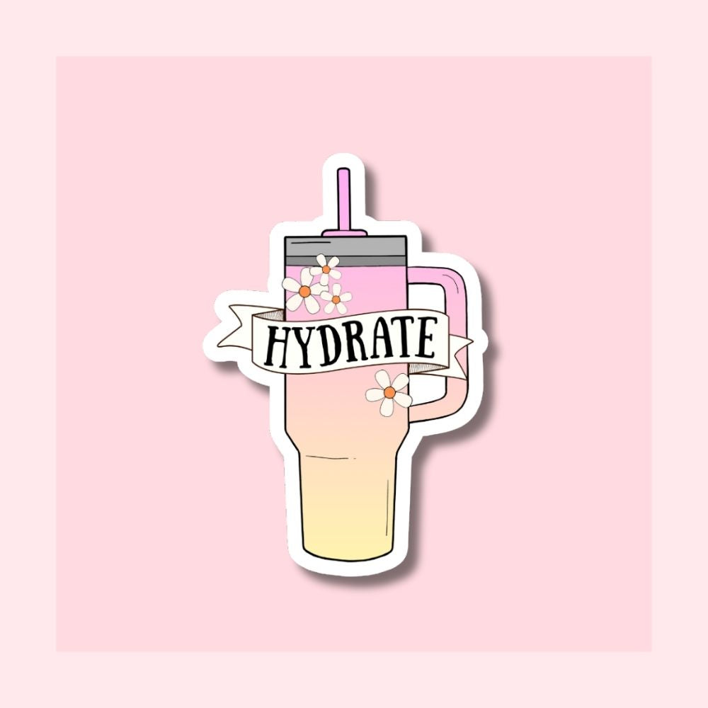 Hydrate Ombre Tumbler - Pink & Yellow - Waterproof Vinyl Sticker Die-Cut