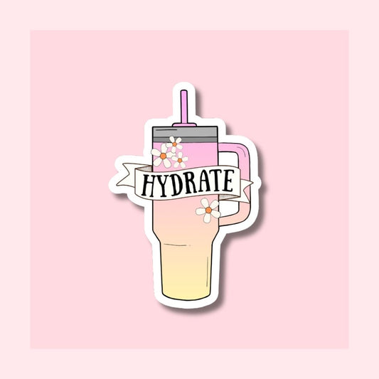 Hydrate Ombre Tumbler - Pink & Yellow - Waterproof Vinyl Sticker Die-Cut