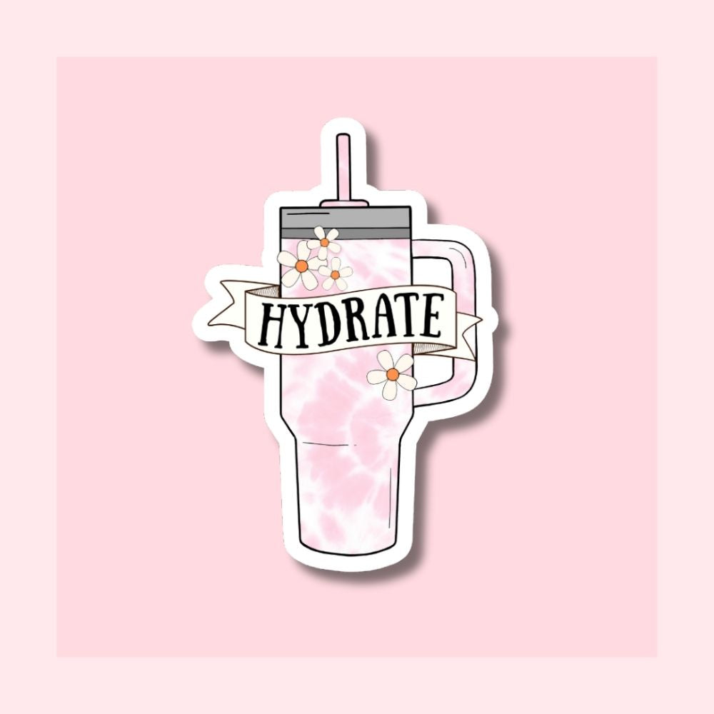 Hydrate Tie Dye Tumbler - Pink - Waterproof Vinyl Sticker Die-Cut