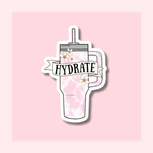 Hydrate Tie Dye Tumbler - Pink - Waterproof Vinyl Sticker Die-Cut