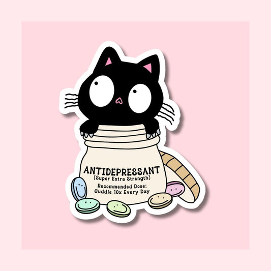 Black Cat Antidepressant - Waterproof Vinyl Sticker Die-Cut