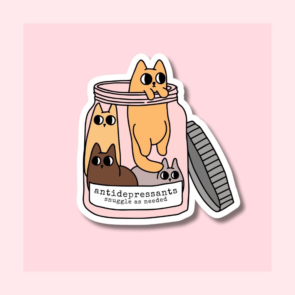 Jar of Cats Antidepressant - Waterproof Vinyl Sticker Die-Cut