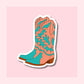 Cowboy Boots Teal and Tan - Waterproof Vinyl Sticker Die-Cut