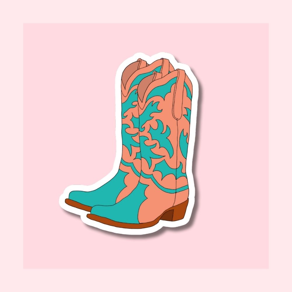 Cowboy Boots Teal and Tan - Waterproof Vinyl Sticker Die-Cut