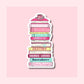 romantic tropes book stack sticker pink mint yellow on white vinyl by elle and dina design