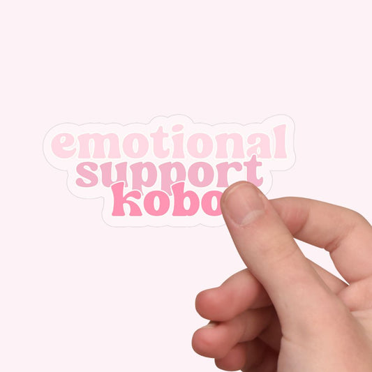 emotional support kobo text transparent die cut sticker in gradients of pink by elle and dina design