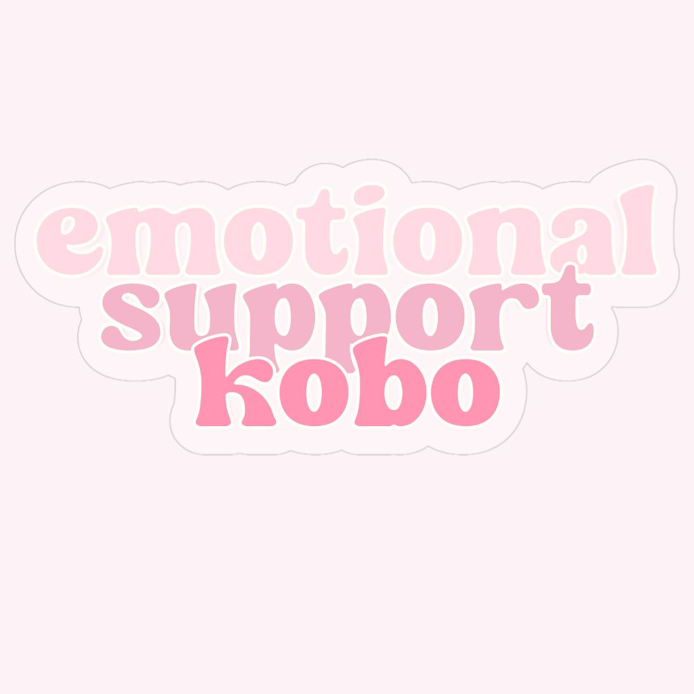 emotional support kobo text transparent die cut sticker in gradients of pink by elle and dina design