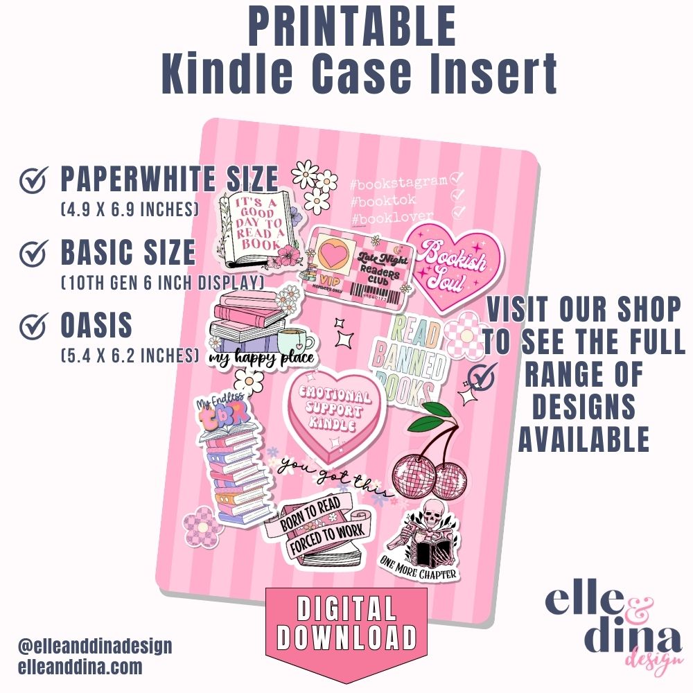 Printable Kindle Case Insert - Pink Stripe with Sticker Collage