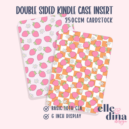 Kindle Basic Case Insert - Pink Strawberries & Orange Checkerboard