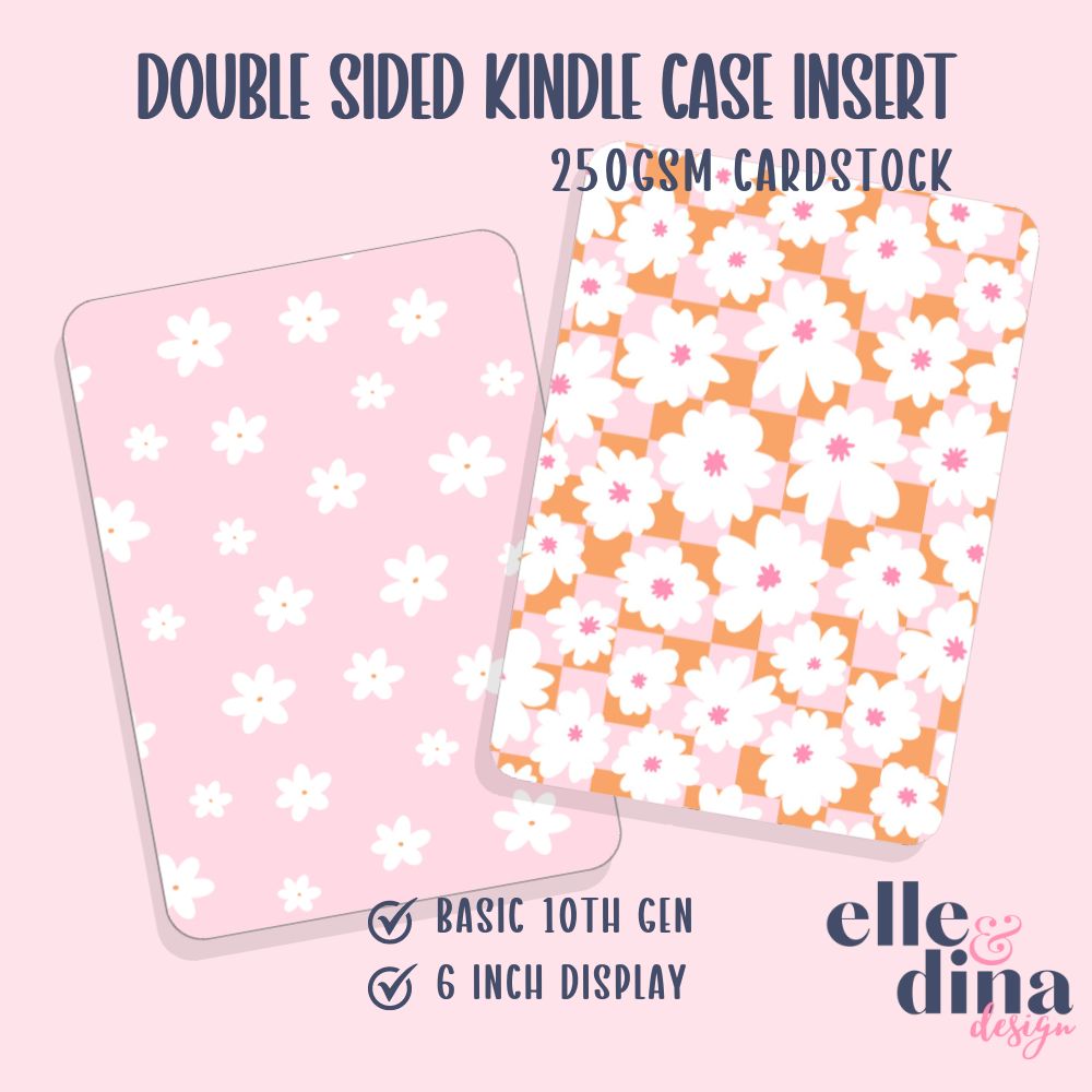 Kindle Basic Case Insert - Pink & Orange Floral & Checkerboard