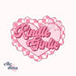 pink heart shaped sticker with ribbon bow and checkerboard ruffle detail with kindle girlie in decorative text by elle and dina design