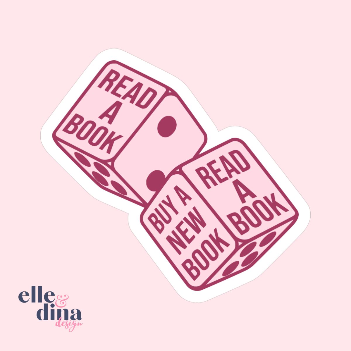 Pink Dice for Readers - Waterproof Vinyl Sticker Die-Cut