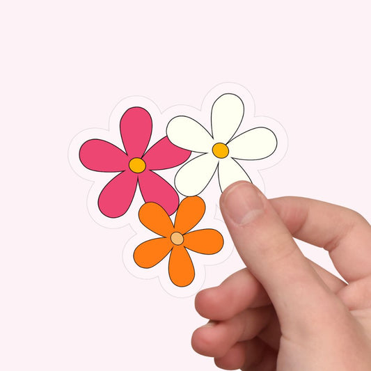 three simple flowers grouped transparent vinyl sticker in cream orange and pink by elle and dina design