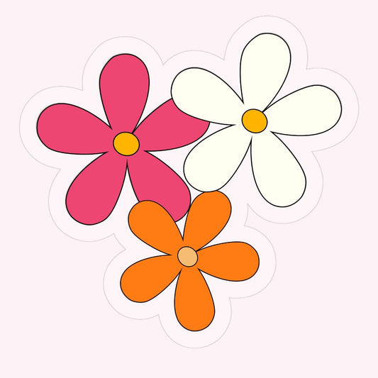 three simple flowers grouped transparent vinyl sticker in cream orange and pink by elle and dina design